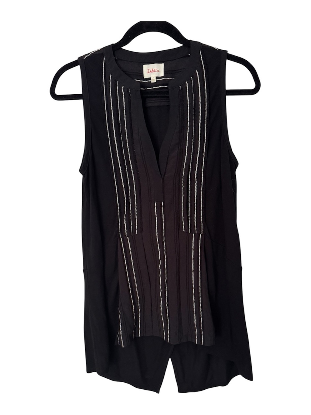 Deletta Black Sleeveless Tank with Silver Contrast Pinstripes